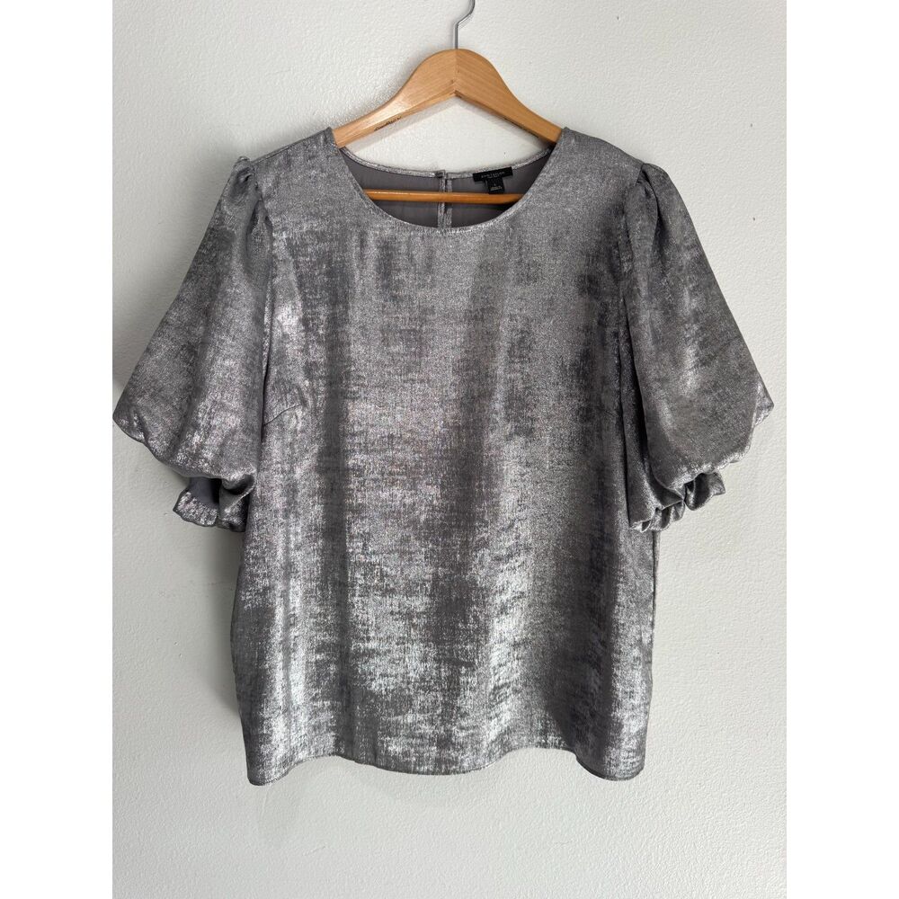 Ann Taylor blouse minimalist top party disco festive night silver women L